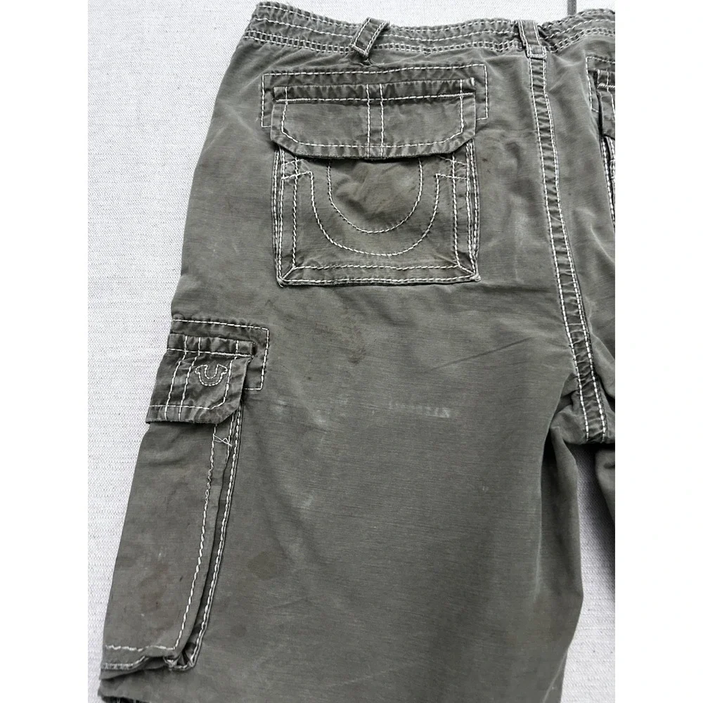Vintage True Religion Cargo Shorts Men's 42 Olive Green Raw Hem Cut Off  USA Y2K
